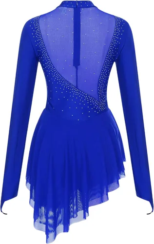 Vista 5 de Vestido de patinaje sobre hielo artístico para mujer, de manga larga, disfraz de baile lírico