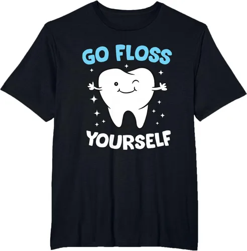 Vista 43 de Camiseta higienista dental, asistente dental, Go Floss Yourself dentista, Negro, S