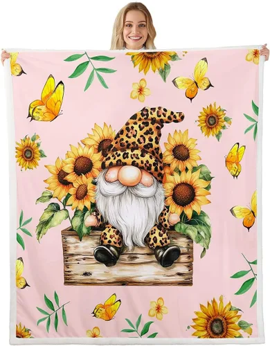 Vista 11 de Erosebridal Cartoon Gnomes Fleece Blanket,Dwarf Throw Blanket 40x50 Inch for Bedroom Living Rooms Sofa Couch,Colorful Stars Sherpa