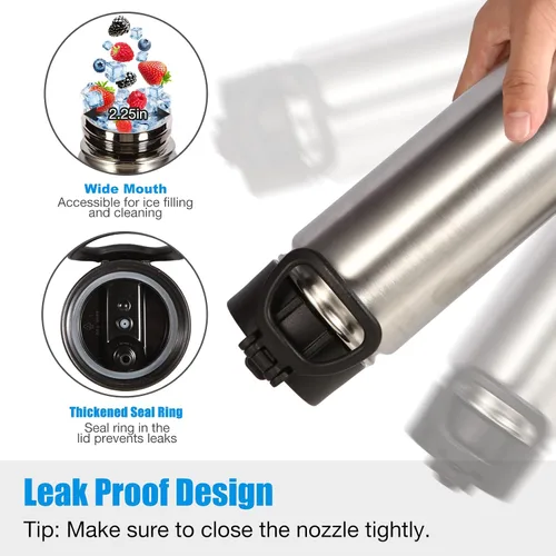Vista 4 de Volhoply Botellas de agua aisladas de 22 onzas con tapa con popote, botella deportiva de acero inoxidable con asa, vasos de agua de viaje de metal
