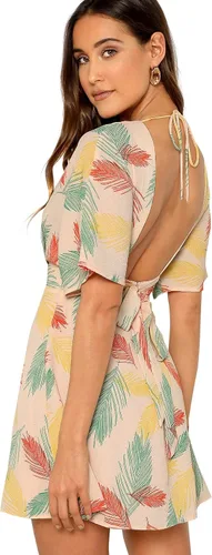Vista 2 de Floerns - Vestido corto de verano con cuello en V y espalda abierta para mujer