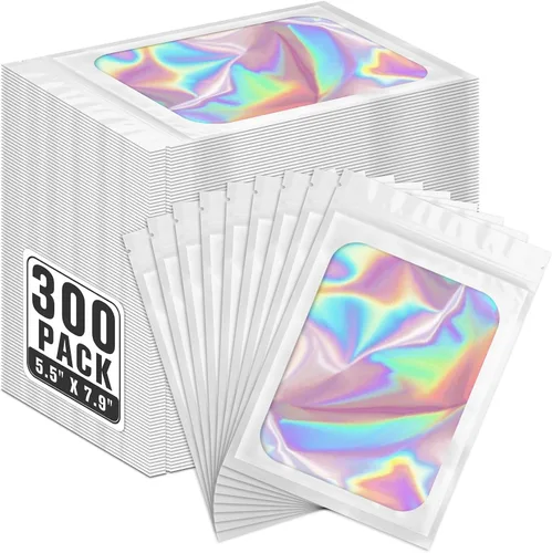 Vista 21 de ANZNKU 300 bolsas holográficas de Mylar resellables, bolsas resellables de 4x6 pulgadas para pequeñas empresas, bolsa de kit para resaca a prueba