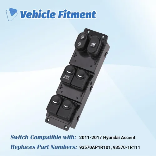 Vista 2 de Power Master - Botón de control para interruptor de ventanilla delantero izquierdo del lado del conductor compatible con Hyundai Accent 2011, 2012