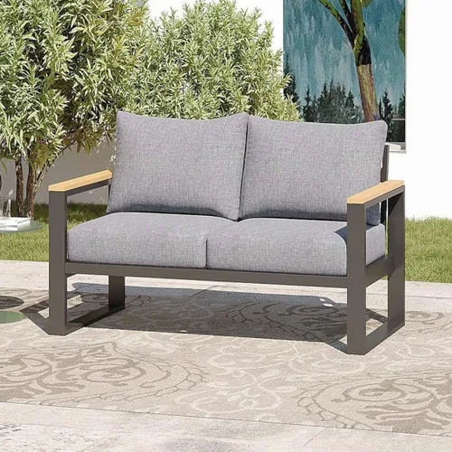 Vista 10 de Sundale Outdoor Muebles de patio, sofá de aluminio para todo tipo de clima, sofá de metal para exteriores de 3 asientos con cojín de olefina de 6