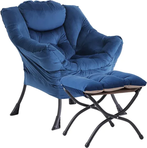 Vista 35 de LITA - Silla perezosa con otomana, sofá tapizado de ocio moderno de acento, silla de lectura contemporánea de salón con reposabrazos y bolsillo