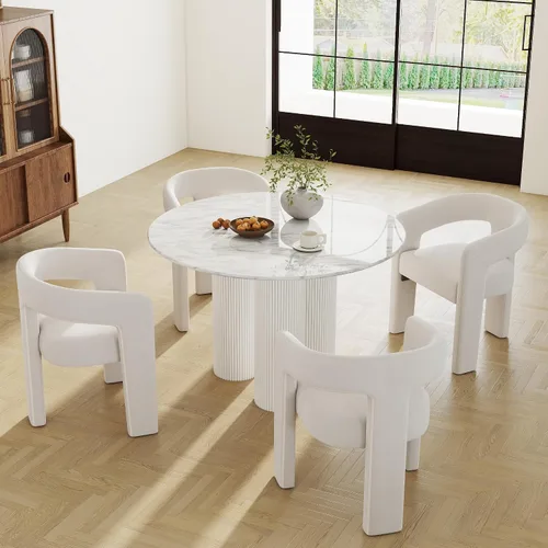 Vista 31 de RIVOVA Silla de comedor moderna de barril, silla lateral acolchada en lino con brazos cómoda para tocador, silla para comedor, sala de estar