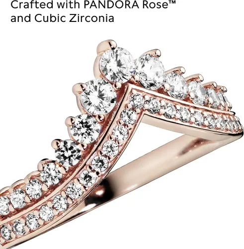 Vista 5 de Anillo Pandora Princess Wishbone - Anillo de oro rosa para mujer - Anillo de superposición - Regalo para ella - 14k de oro rosa con circonia cúbica