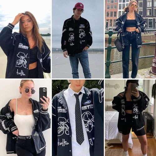Vista 3 de Aelfric Eden Chaquetas de béisbol para hombre, estilo retro, casual, unisex, ropa de calle