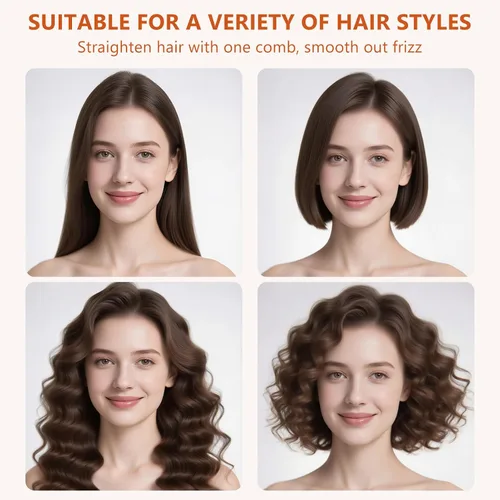 Vista 3 de Kawu Plancha eléctrica para el cabello, peine caliente portátil inalámbrico para viajes, de iones negativos de cerámica, mini peine alisador