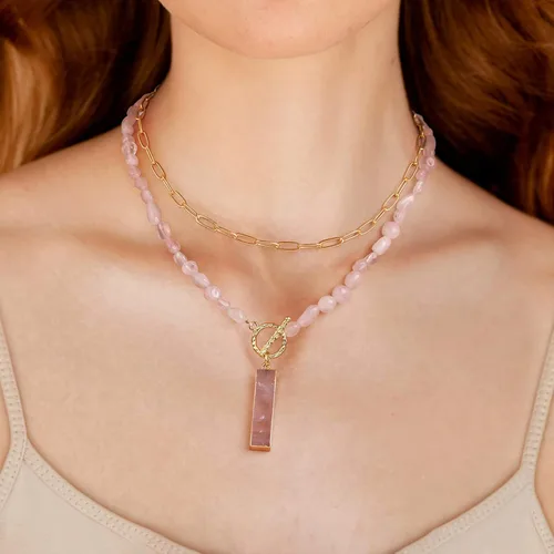 Vista 2 de Raicegs Beach Necklace Crystal Beads Necklace for Women Natural Stone 18K Gold Plated Layered Charm Choker Necklace for Teen Girl Bohemia Summer