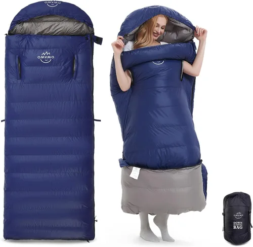 Vista 8 de Saco de dormir de plumón de 0 a 20 grados F para adultos, sobre de 4 estaciones con agujeros para los brazos, portátil para mochileros