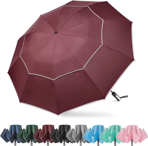 Vista 10 de G4Free 54/62 Inch Windproof Inverted Umbrella with Reflective Stripe Large Compact Reverse Golf Umbrella for Rain 10 Ribs Double Canopy Travel