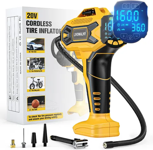 Vista 9 de Compresor de aire para inflador de neumáticos compatible con batería Makita de 18 V, bomba de aire eléctrica portátil inalámbrica LIVOWALNY de 160