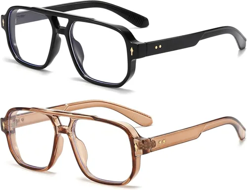 Vista 15 de PORADAY Gafas de Bloqueo de Luz Azul para Mujeres y Hombres Estilo Retro Cuadrado de los Años 70 Gafas de Aviador Gafas Rectangulares para gris
