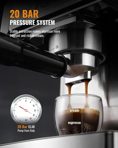 Vista 2 de SHARDOR - Máquina de café expreso de 20 barras para el hogar con pantalla LCD y varita de vapor