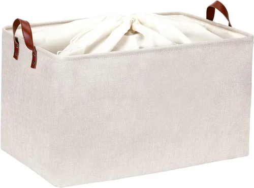 Vista 44 de DULLEMELO Cesta de almacenamiento pequeña para estantes, pequeña cesta plegable de tela rectangular para estantes, armarios, guardería, hogar Beige