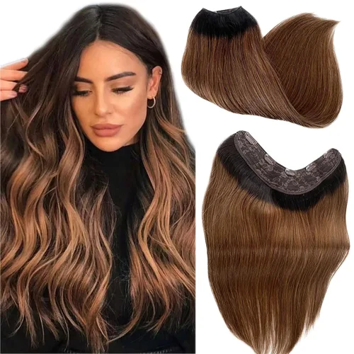 Vista 7 de Extensiones de cabello humano ondulado sin costuras, cabello humano real 10A, 12 pies 2.82 oz, negro, ondulado