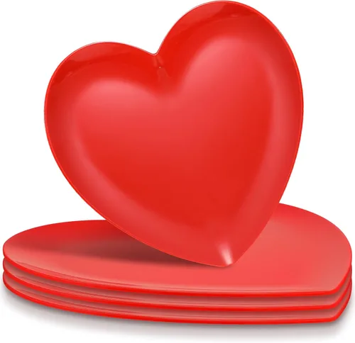 Vista 9 de FillTouch 4 platos de melamina en forma de corazón de 9.5 pulgadas, platos llanos de corazón para San Valentín, cumpleaños, despedidas de soltera