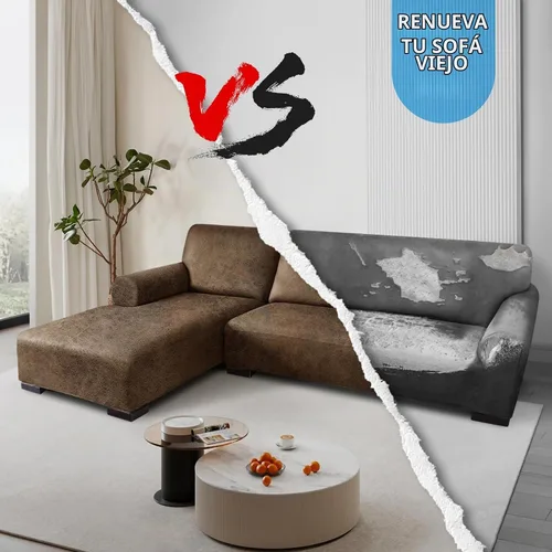 Vista 6 de Fundas para sofá seccional, funda para sofá con aspecto de cuero forma de L, 2 piezas, funda elástica suave para sofá seccional, protector de Marrón