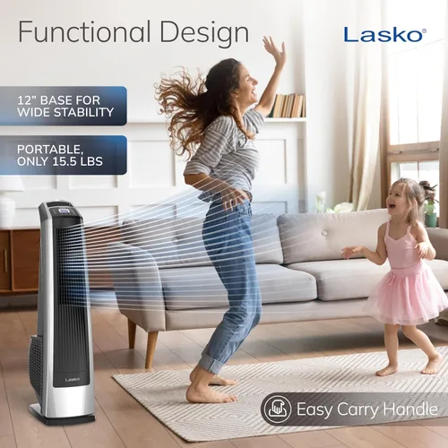Vista 5 de Lasko U35115 - Ventilador de torre oscilante de alta velocidad para habitación, garaje, sótano y gimnasio con control remoto, temporizador, 3