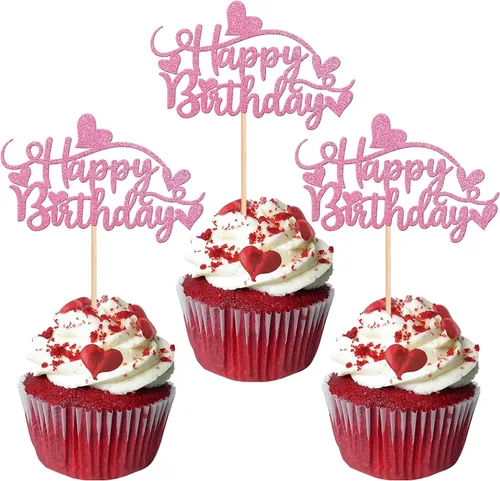 Vista 14 de Rsstarxi Paquete de 24 adornos para cupcakes para el día de San Valentín, con purpurina roja, dulce amor, para cupcakes, decoración de San Valentín