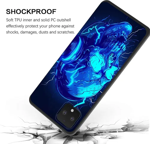 Vista 2 de for Google Pixel 4 XL Case,Slim Shockproof TPU Soft Rubber Silicone Cover Phone Case for Google Pixel 4 XL,Blue Skull Headphone