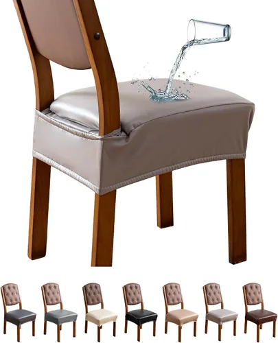 Vista 17 de Genina Juego de 6 fundas de asiento impermeables de piel sintética para sillas de comedor, fundas de asiento de silla, fundas de asiento elásticas