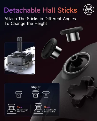 Vista 4 de EasySMX X20 Wireless Gaming Controller with RGB Backlit, 2-Stage Hall Effect Sticks, 1000Hz Polling Rate, 6-Axis Gyro on Multi-Platform, Mech