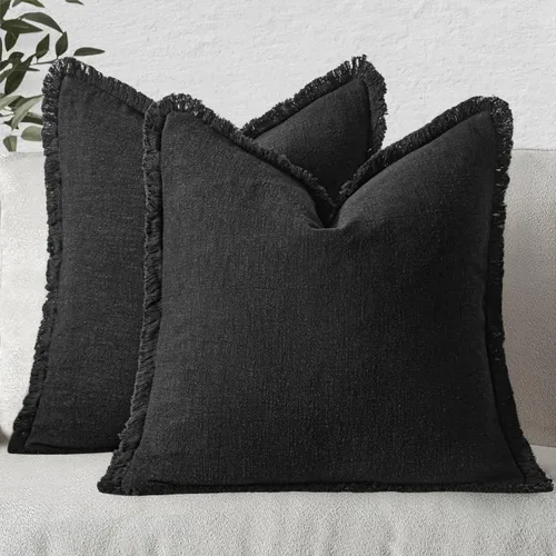 Vista 7 de MIULEE Fundas de almohada decorativas con flecos de lino bohemio beige 16 x