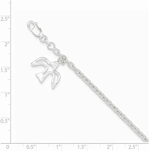 Vista 2 de Solid 925 Sterling Silver Dove Pendant Charm Bracelet - with Secure Lobster Lock Clasp (17mm)