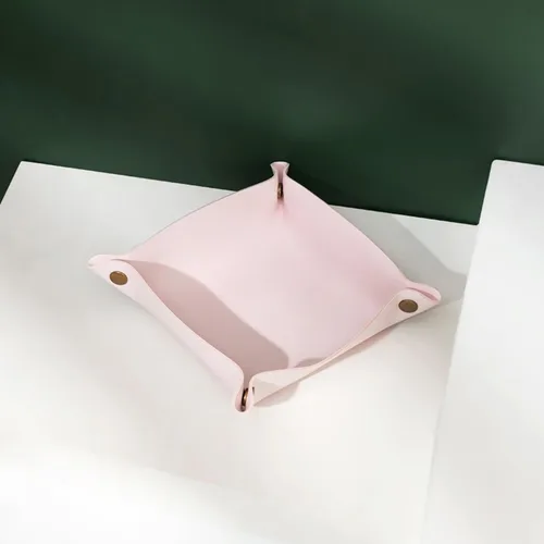 Vista 6 de Bandeja de almacenamiento de lona de algodón, organizador elegante para objetos pequeños, diseño ligero (rosa, pequeño)