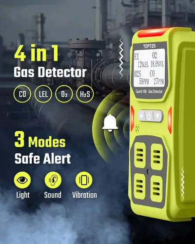 Vista 2 de Guard-156 - Detector de gas múltiple para H2S, CO, LEL y O2, modos de alarma triple (visual, vibración, sonido), respuesta rápida de 0.5s, diseño a