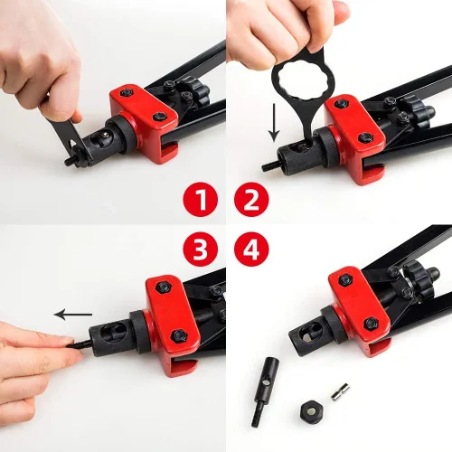 Vista 3 de Herramienta de tuerca de remache de 14 pulgadas, herramienta de tuerca de remache manual con 6 mandriles métricos y pulgadas M6 M8 M10, 1/4-20
