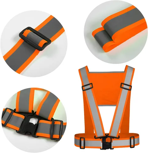 Vista 2 de Chaleco de seguridad personalizado, correas reflectantes de alta visibilidad, unisex, ligero, ajustable, para correr, construcción