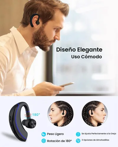 Vista 3 de NANAMI Auriculares Bluetooth, auricular Bluetooth V5.0, auriculares ultraligeros de 320 horas con micrófono giratorio, auriculares manos libres