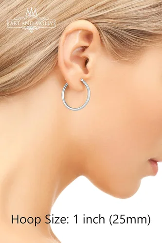 Vista 2 de Aretes de aro de oro de 14 quilates, 1 pulgada de diámetro, Metal