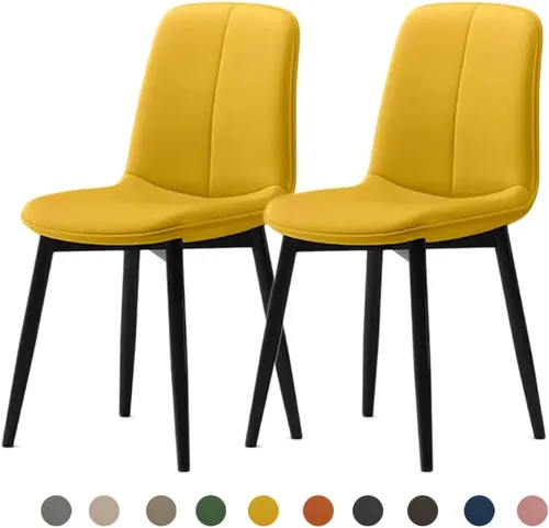 Vista 10 de Juego de sillas de comedor modernas, de piel sintética con asiento tapizado de 1.6 in, patas de acero al carbono de mediados de siglo, silla Beige