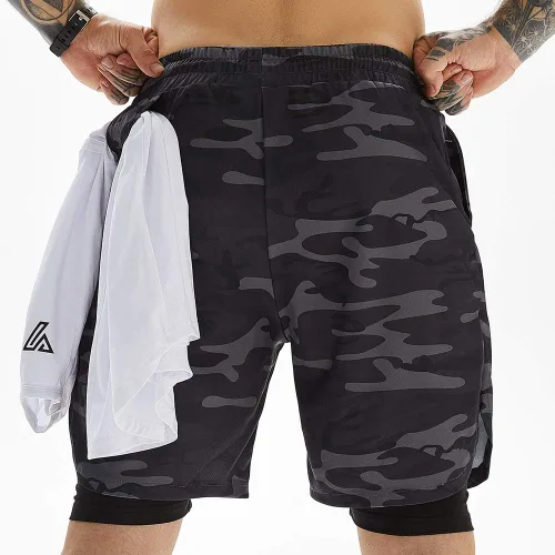 Vista 3 de JWJ Men's 2 in 1 Workout Running Shorts 7 Inch Lightweight Athletic Gym Shorts with Compression Liner