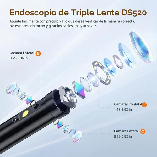 Vista 4 de Herramienta de boroscopio de triple lente, cámara endoscopio DEPSTECH con pantalla IPS de 5 pulgadas y luces, cámara de inspección de alcantarillado