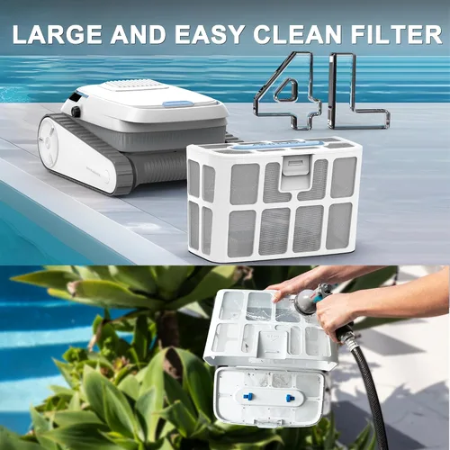 Vista 5 de VOXIV Aspiradora robótica inalámbrica para piscina, limpiador de piscina con unidad de oruga y navegación inteligente, escalada en pared y línea