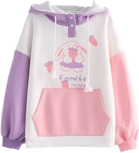 Vista 9 de Linda sudadera con capucha de conejito para adolescentes y niñas, de algodón, con estampado de dibujos animados japoneses