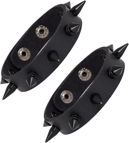 Vista 10 de Manfnee Pulsera de cuero punk, pulsera trenzada con remaches para hombres y mujeres, ajustable