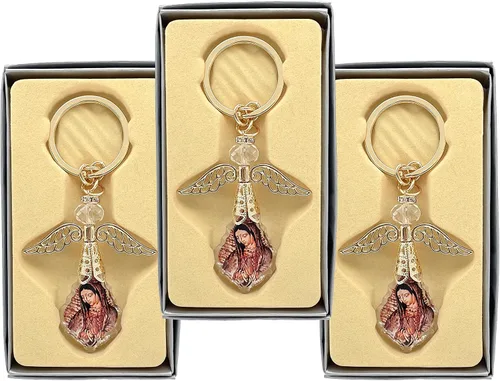 Vista 6 de 12 piezas de bautismo, ángel de la guarda bebé, cristal de guadalupe con ángel dorado, llavero de recuerdo de bautizo, primera comunión, boda