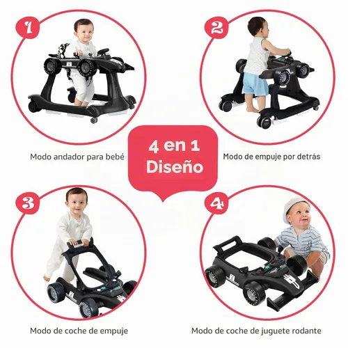 Vista 2 de BABY JOY Andador de bebé 4 en 1, Andador de actividad plegable con altura y velocidad ajustables, música, luces, antivuelco, andador de empuje