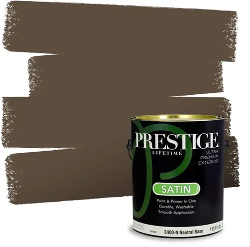Vista 118 de PRESTIGE Pinturas Pintura Exterior e Imprimación en Uno, 1 Galón, Mate, Combinación Comparable de Sherwin Williams* Black Magic* SW6991-PCM