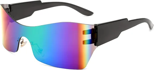 Vista 3 de FEISEDY Gafas de sol envolventes futuristas sin montura para mujeres y hombres con visera punk B2329