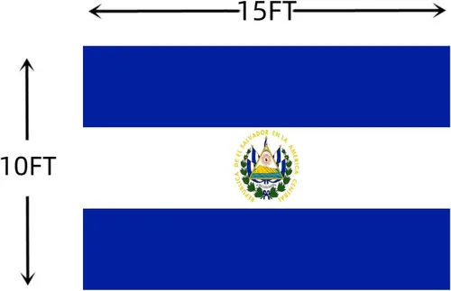 Vista 2 de Bandera de El Salvador de 10 x 15 pies, color vivo, todo clima, banderas nacionales salvadoreñas de doble costura, banderas de poliéster con anillo