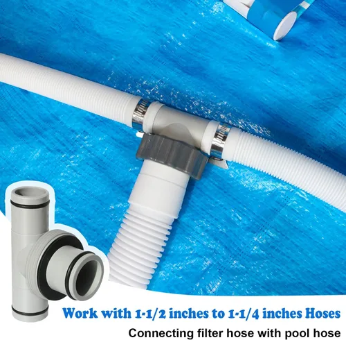 Vista 2 de Conectores y accesorios de manguera de piscina con doble anillo impermeable, divisor en T de manguera de piscina de 1.5 a 1.25 pulgadas