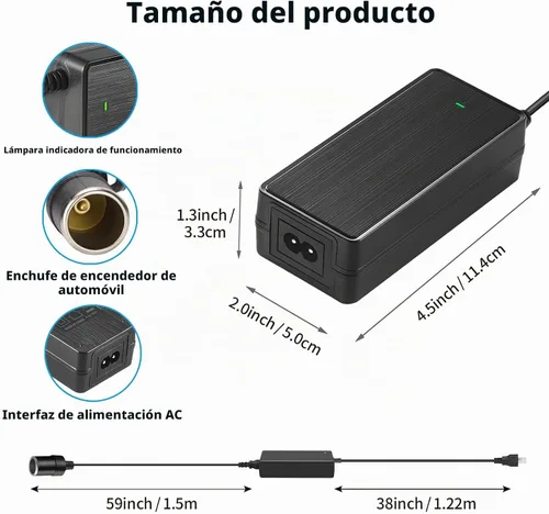 Vista 2 de Adaptador de corriente de CA a CC de 12 V, 5 A, 60 W, 100-240 V a 12 V, convertidor de enchufe para encendedor de cigarrillos de automóvil, fuente
