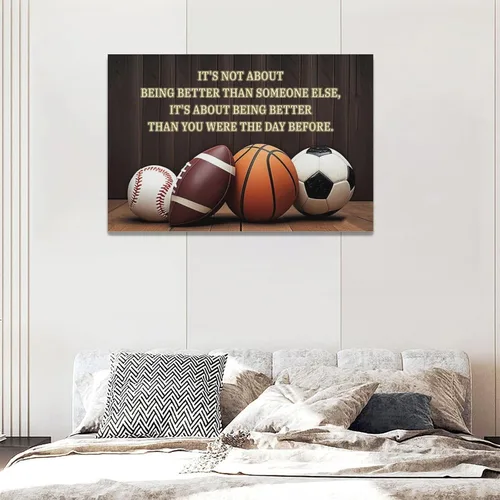 Vista 5 de Arte de pared de baloncesto y fútbol, fotos de béisbol, fútbol, decoración de pared, citas inspiradoras, impresiones de pintura en lienzo